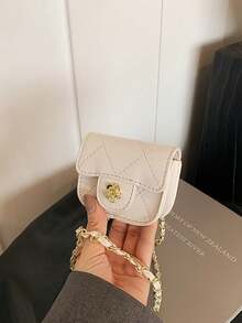 1pc Girls' Solid Color Quilted Embroidery Diamond Grid PU Magnetic Closure Fashion Mini Earphone Bag Crossbody, Suitable For All Seasons Daily Use - A - View 9