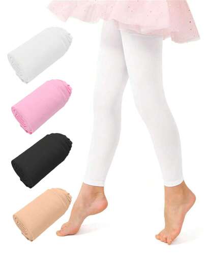2-12 Years Girls' Ballet Dance Leggings, Solid Colors: White, Pink, Black, Beige, Snug Fit Cropped Pants