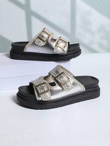 Latest Fashion Solid Color Thick Sole Sandals For Women, Suitable For Beach, Outing, Dating, Vacation, Party, Spring/Summer - Silver - View 7