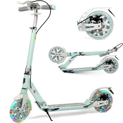 Kick Scooter, 200mm Big Wheels Scooter For Adults With Disc Brakes, Adult Scooters With Carry Strap And Double Shock Absorption, Foldable Scooters