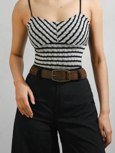 1条复古压纹棕色真皮腰带，休闲真皮腰带，适合所有季节