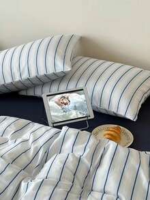 3pcs 100% Cotton Nordic Minimalist Striped Cotton Bedding Set, 2 Pillowcases + 1 Duvet Cover