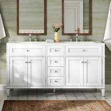 Bathroom Vanity With Sink Combo, 60″ Modern Double Sink Vanity With Solid Wood Cabinet, 3 Storage Drawers And Adjustable Shelves, 30-Min Quick Assembly - 白色 - 查看 10