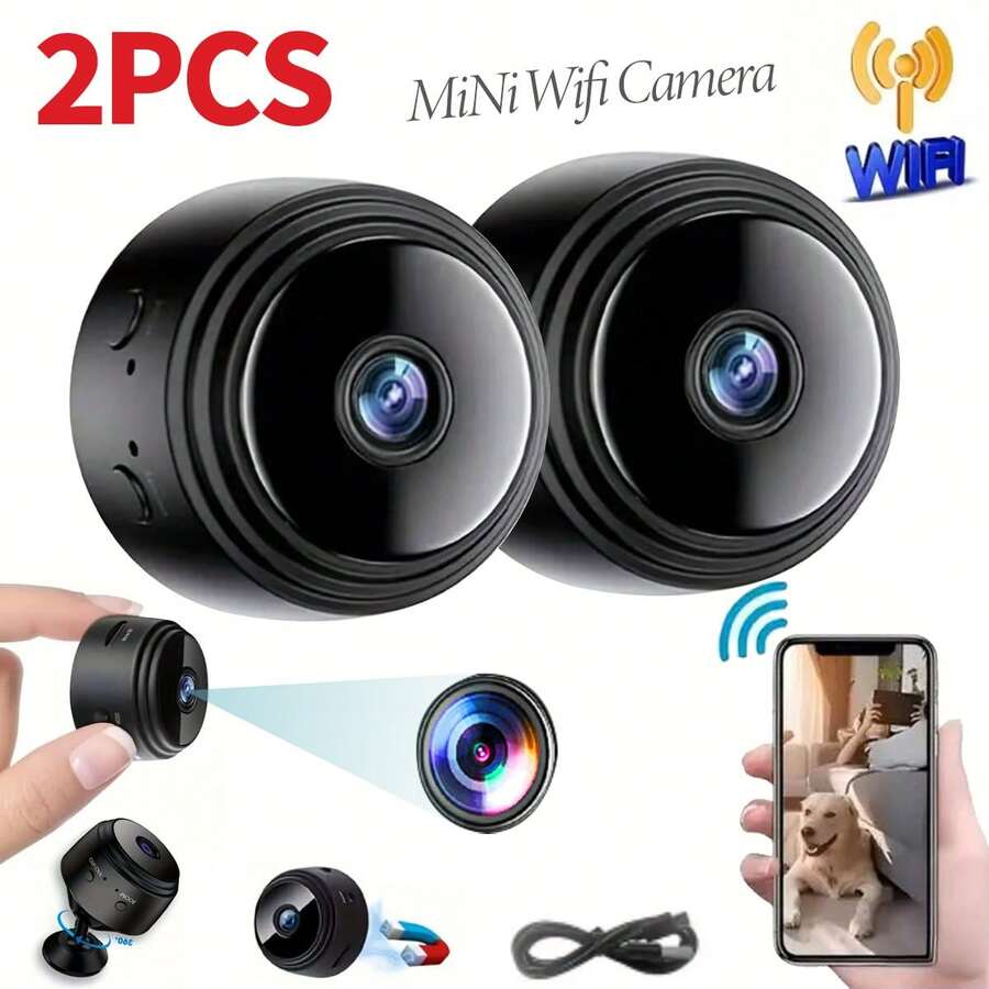 2pcs Mini Wireless Compact Security Camera, 1080P HD Smart Night Vision Camera, Indoor Surveillance Camera For Car/Office, Can Be Used As Dash Cam, Magnetic Clip Design, Real-Time View, Support TF Card Storage (TF Card Not Included), Rotatable Base, Rechargeable Recording, Motion Detection, Cycle Recording, Suitable For Home, Car, Office And Other Scenarios