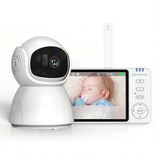 720P Smart Video Baby Monitor With Camera And Audio 5.0-Inch LCD Display, Two-Way Audio, Night Vision, Sound And Temperature, Feeding Alarm 8 Lullabies, 355° Rotation, 2.4G Wireless No WiFi - White - View 2