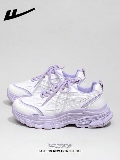  1 Pair WARRIOR Women's Thick Sole Lace-Up Soft Bottom Casual Shoes, Low-Top Outdoor Flat Shoes, Round Toe Low Heel Non-Slip Solid Color Elegant Soft Bottom Hiking Shoes, Suitable For Students, Graduation Photos, Flat Shoes, Low-Top Leather Sports Skateboard Shoes