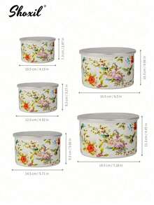 shoxil 5-Piece Nested Storage Bowl Set With Lids, Mixing Bowl Set, Floral Print Enamel Ice Cream Salad Vegetable Prep Bowls, Metal Prep Bowls, Suitable For Baking, Preparing, Cooking And Serving Food - Bowl - View 12