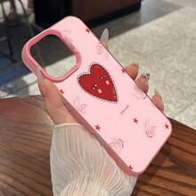 Estuche para teléfono con patrón de corazón y querubines compatible con estuches para teléfonos   17  16 Pro Max  15 Pro Max  13 y  12 Elegante, duradero y con un diseño único, un regalo perfecto para sus seres queridos, amigos y socios. - Rosa - Ver 2