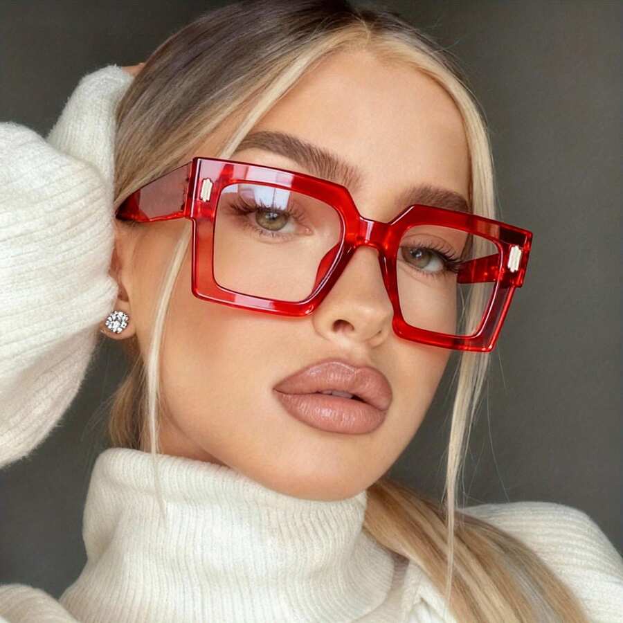 1PC Oversized Red Fashion Transparent Glasses,  Retro Style Women's Decorative Glasses, Suitable For Street Photography, Daily Wear, Shopping, And More - Viên thuốc màu đỏ và trắng - Xem 1