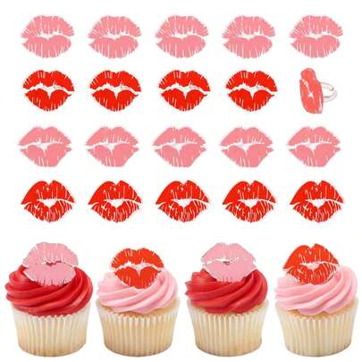 Say It With Kisses Rings, 24 Red Lip Cupcake Decorations For Valentine's Day, Wedding, Engagement, Bachelorette, Anniversary, Food  Cake Toppers - 24 Pack