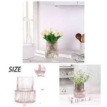 Ribbed Glass Vase, Flower Vase, Fluted Vases Flowers, Modern Vases Living Room, Dining Table, Entryway, Shelf, Wedding, Office, Coffee Table, Birthday, 5 Inches - Hồng + Lớn - Xem 1