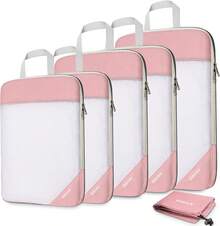 6 Cubitos de Embalaje de Compresión de Malla Extensible (Negro, Tamaño Grande:1L+2M+2S+Bolsa de Lavandería), Organizador de Equipaje para Viaje y Mudanza - 6 piezas grises de tamaño más grande - Ver 14