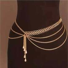 1pc Multi-Layer Chain Tassel Pearl Waist Chain, Suitable For Summer, Autumn, Halloween And Other Occasions - Gold 1 - View 3