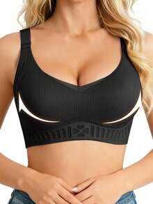 Áo ngực không gọng màu đen gợi cảm với họa tiết ren in chữ, viền ren, đệm mút có thể tháo rời, dây đeo điều chỉnh được, thiết kế chống chảy xệ. Áo ngực kẻ sọc thoải mái, kiểu dáng thường ngày. - màu đen - Xem 3