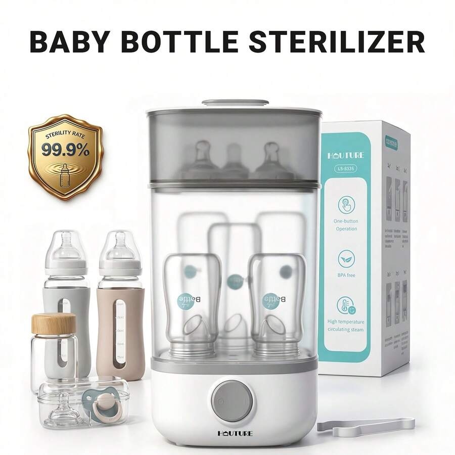 Bottle Sterilizer And Dryer, Esterilizador De Biberones, Steam Sterilizer 99.9% Sterility, One-Button Operation.Sterilizer For Baby Stuffs,Newborn Baby Essentials Must Haves - 美規A型插(110-127V) - 查看 1