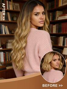 HEYPINK 7件套卷发接发片，加长发夹，棕色渐变，24英寸耐热纤维合成接发片，适合女性派对和日常使用 - 漸層棕色 - 查看 4