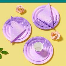 Purple Diamond Teardrop Disposable Plates, Napkins, Cups - One-Time Party Supplies Set, Fits 25 Guests, Disposable Paper Plates Party Tableware Suitable For Birthday, Wedding, Theme Party, Family Picnic - Multicolor - View 5