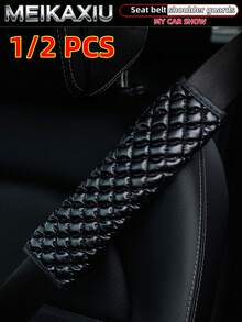 MEIKAXIU 1pc/2pcs PU Leather 3D Diamond Grid Car Seat Belt Shoulder Pads, Auto Interior Accessories - Bubble Checkered PU Leather - View 1