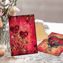 6pcs Vintage Heart & Floral Valentine's Day Cards With Envelopes - Romantic Love Theme Greeting Cards For Husband, Wife, Boyfriend, Girlfriend, Suitable For Anniversary, Wedding, Birthday - Multicolor - View 4