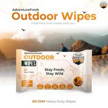 AdventureFresh Outdoor Wipes 60 GSM  Wet Wipes Alcohol-Free Aloe Chamomile Flushable Body Wipes For Camping Hiking Travel Emergency Use Pack Of 1 - 25裝,1包 - 查看 2