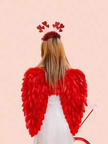 4pcs Cupid Valentine's Day Costume Set, Including Red Wings, Bow & Arrow, Headband And Glasses, Suitable For Holiday Role Play, Photo Props, Birthday Gifts, Romantic Decor, Special Nights, Anniversary Decor, Valentine's Day Party Supplies, Valentine's Day Costume Accessories, Unisex, Also Suitable For Singles Valentine's Day Party - Multicolor - View 11