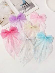 6pcs Girls' Versatile Mesh Bow Hair Clips, Suitable For Daily Use - Multicolor - View 4