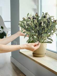 12/6/3/1 件装人造橄榄枝带果实，绿色橄榄叶植物茎蔓，仿真花瓶植物，绿色橄榄叶植物茎房间装饰，春季家居办公室室内装饰，生日派对婚礼家居节日装饰 - 綠色 - 查看 10