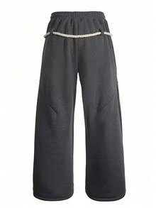 Men's Grey Thick Rope Drawstring Loose Wide Leg Casual Pants - Dark Grey - View 6