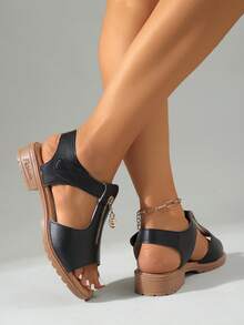 Damen Sandalen, klassische römische Strandsandalen, vielseitige Damenschuhe, minimalistisch elegant, Stil - Schwarz - Übersicht 4