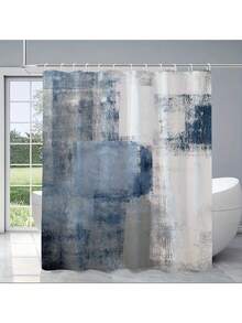 1/4 Piece Blue & White Bathroom Set, Including Shower Curtain, And 3 Non-Slip Rubber Backing Mats, Bathroom Accessories And Decor - Multicolor - View 14