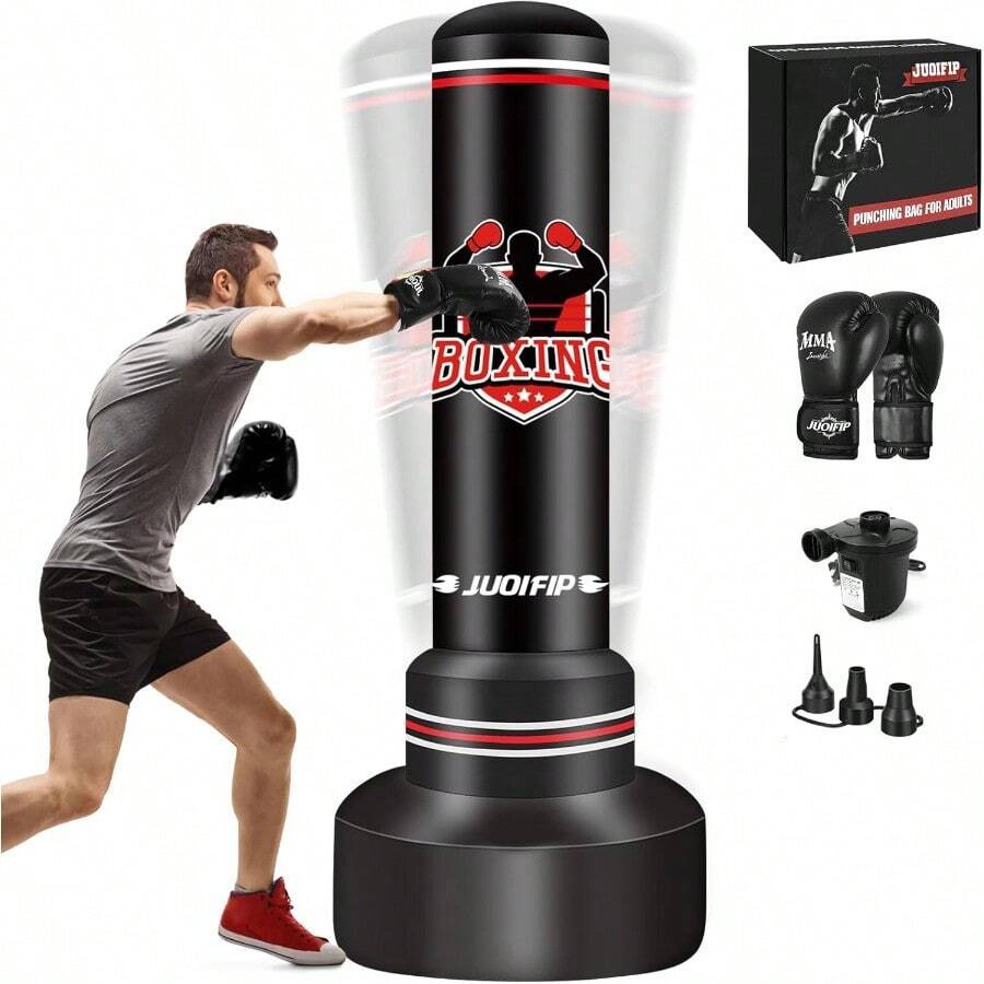 nnSaco de boxeo pesado con soporte para adultos adolescentes 70 pulgadas bolsas de boxeo de pie bolsas de equipo de entrenamiento de kickboxing para hombres entrenamiento tailandés fitness karatecc - No jugué - Ver 1