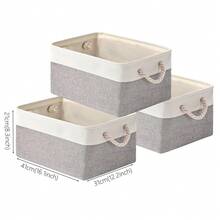 3 Sizes Available, 1 Foldable Desktop Storage Basket, Large Capacity With Handle, Can Be Used For Storing Toys, Linen Material, Also Can Be Used For Storing Dirty Clothes. - White and Gray - View 8
