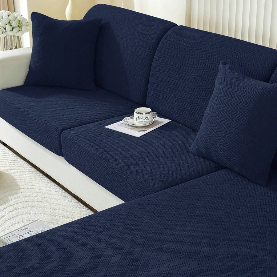 YSTYLE 1 Piece Solid Color Sofa Cover, Modern Stretch Polyester Universal Non-Slip Washable Soft Stain Resistant Sofa Cushion Covers For Living Room - Navy Blue - View 1