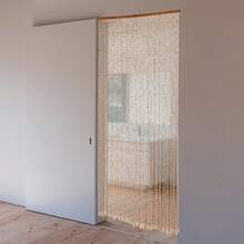 Bamboo Wood Beaded Curtain, 52 Strings Natural/Walnut Door Curtain, Bamboo And Wooden Doorway Curtain, 52-String Natural Bead Partition, Large Door Curtain For Privacy, Room Divider, Wall Decor, Vintage & Bohemian Style,  79x35 Inch Room Divider For Doorway, Window, Boho & Rustic Decor, Noise Reducing, Includes Wooden Track & Rings - 木質色 - 查看 8