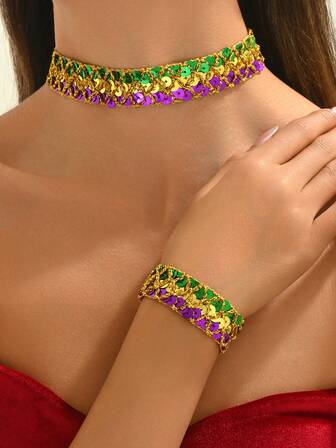 2pcs/Set St. Patrick's Day Celebration Minimalist Party Holiday Street Gift Bracelet & Necklace Set