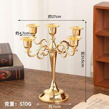Five-Branched Candlestick, Sturdy Cast Iron Candlestick, Handcrafted Vintage Candlestick, Gothic Candlestick, Column Candlestick For Christmas, Birthday, Wedding And Home Decoration (Silver). - Vàng - Xem 2