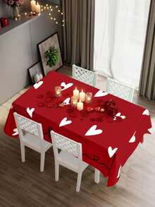 1 chiếc khăn trải bàn hình trái tim màu đỏ lãng mạn, quà tặng ngày Valentine, trang trí tiệc Valentine, khăn trải bàn hình chữ nhật bằng polyester với họa tiết trái tim trắng và đường kẻ đen, chống bám bẩn, phù hợp với bàn ăn và bàn cà phê nhỏ, lý tưởng cho tiệc Valentine và trang trí nhà bếp. - Nhiều màu - Xem 13