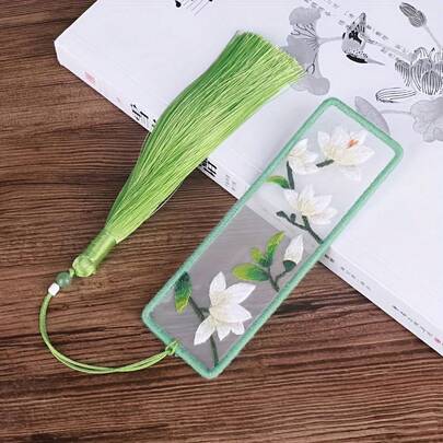 Floral Theme Embroidery Bookmark Set 1 Piece Set - DIY Bookmark Embroidery Material Kit With Patterns, Threads, And Tools - Floral Design Handmade Set Suitable For Beginners And Enthusiasts - Four Seasons Fabric Crafts, Perfect Birthday Gift