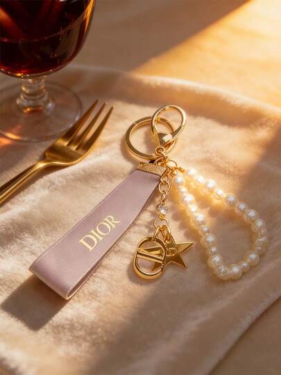 Dior Keychain Christmas Gift Bag Charm Phone Charm Themed Red Keychain Unisex Featuring The Classic CD Logo And Delicate Lucky Five-Pointed Star