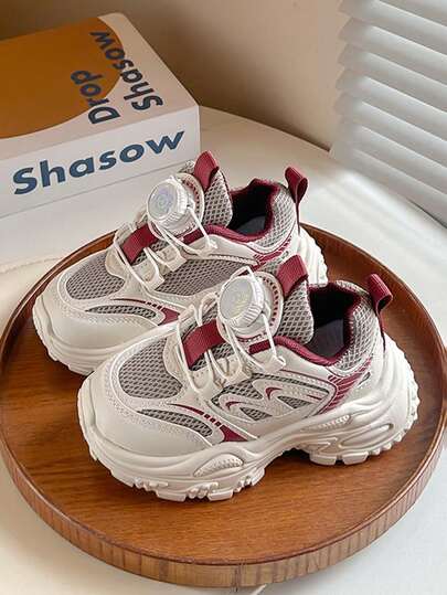 1 Pair Unisex Kids Breathable Mesh Soft Bottom Anti-Slip Sports Shoes, Versatile Casual Outdoor Running Sneakers, Suitable For Toddlers, Easy On/Off With Rotary Buckle, Fit For Spring, Summer, Autumn, Winter