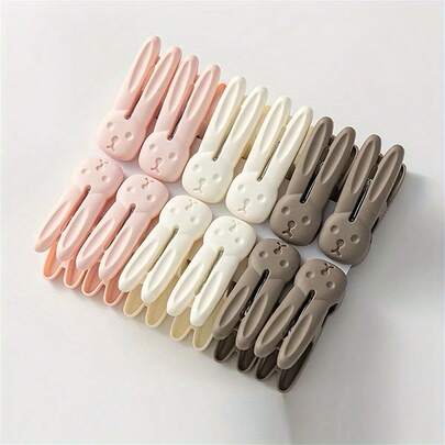 Set de 12 cleme de rufe drăguțe în formă de iepure, cleme din plastic îngroșate și rezistente la vânt, prindere puternică, culori moi, potrivite pentru camere, dormitoare, balcoane, cleme de rufe durabile și versatile