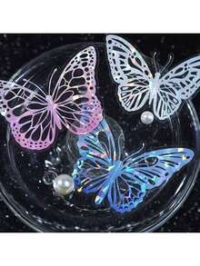 20pcs Shiny Butterfly Stickers, DIY Butterfly Decorative Stickers, Party Decorations, Home Decor Stickers, Suitable For Party Decoration, Wedding Decoration, Holiday Decoration, Valentine's Day, Christmas, Easter, Mother's Day, Birthday Room Decor Wall Decor Wall Stickers Living Room Decor Personalised Stickers - Multicolor - View 6