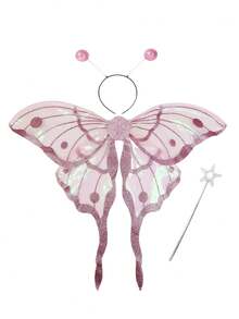 三件套，适用于嘉年华派对表演、节日装饰和派对装扮。角色扮演翅膀，适合各种节日、嘉年华和万圣节。双色长尾蝴蝶翅膀。