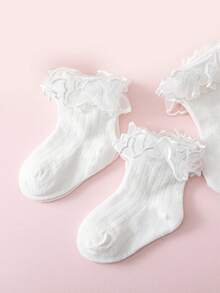 3 pares de nuevos calcetines blancos con adorno de encaje, calcetines versátiles para todas las estaciones, calcetines de estilo princesa dulce para niñas y bebés, calcetines elegantes para baile - Blanco - Ver 6