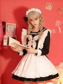 زي كوسبلاي موحد خادمة كاواييه ياباني قطعة واحدة، فستان أسود أساسي بأكمام طويلة، مناسب للارتداء اليومي، كروسبلاي، لوليتا، أنمي كوسبلاي، أداء المسرح - متعدد الألوان - مشاهدة 12