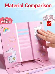 Un soporte de lectura metálico con diseños 3D de dibujos animados, de estilo múltiple para estudiantes, ajustable, que se puede extender hasta 510 mm, compacto y fácil de almacenar, puede sostener libros, partituras, teléfonos móviles, tabletas, etc. - Multicolor - Ver 5