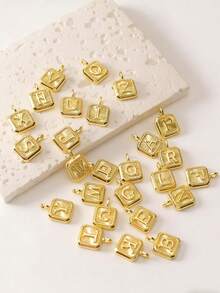 MECYLIFE 1pc 3D Cube Letter Pendant Necklace, Elegant Personalized Name Necklace, Stainless Steel Box Chain, Versatile Jewelry For Daily Wear - Yellow Gold - View 4