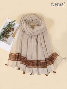 1pc Women's Tassel Printed Scarf, Suitable For Beach, Vacation And Daily Life, Adding Highlights To Your Style, All Season - Multicolor - View 5