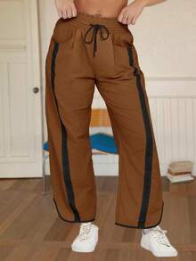 Women's Camping Wide Leg Sweatpants Baggy Fit Drawstring Elastic Waist Quick-Dry Fabric For Outdoor Hiking Y2K Athletic Pants - 棕色 - 查看 5
