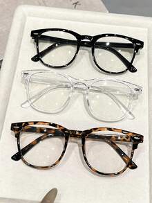 3pcs Plastic Leopard Print & Geometric Full Frame Lightweight Transparent Eyeglasses, Suitable For Daily Life, Office, Reading, TV Watching, Gaming, Women's Gift, Fits All Face Shapes - Transparent - View 10